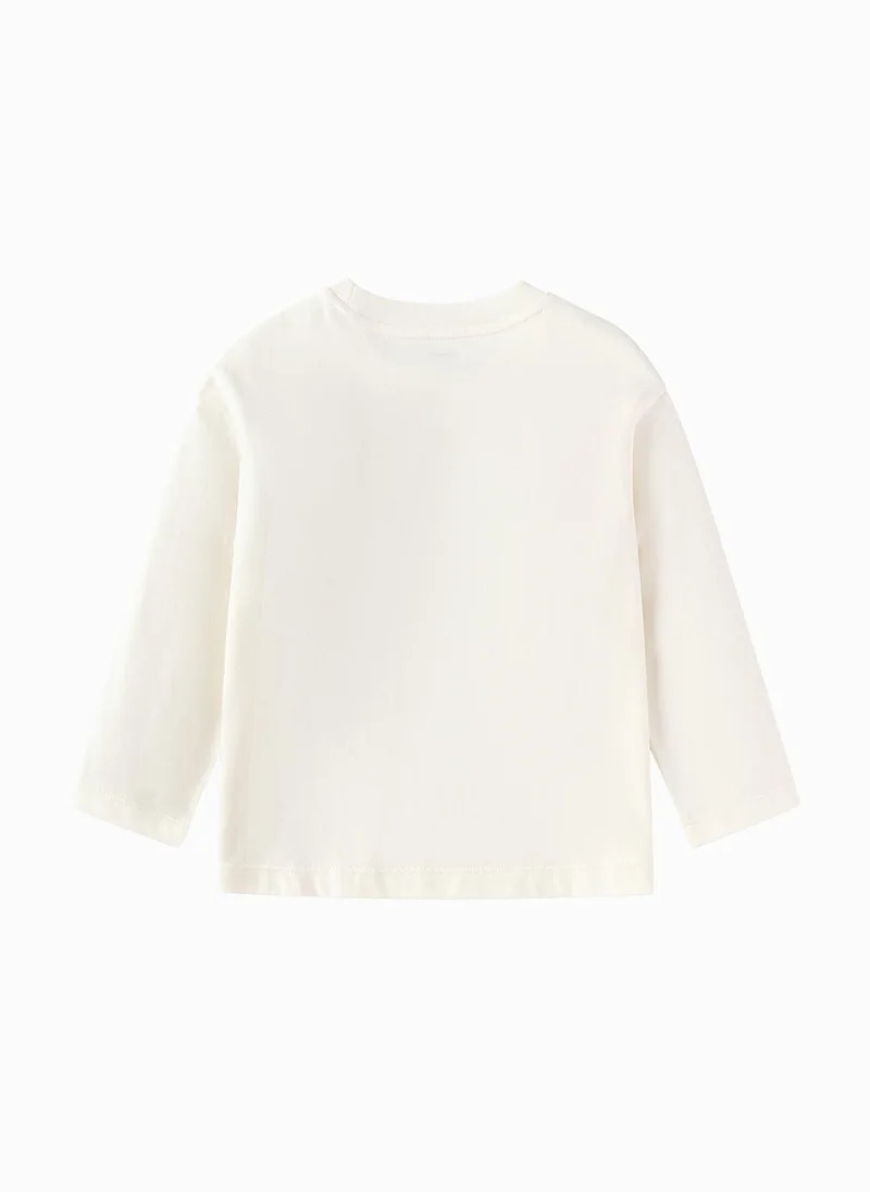 Balabala Off White Toddler Unisex Round v-neck long-sleeved T-shirt  | Best Price UAE